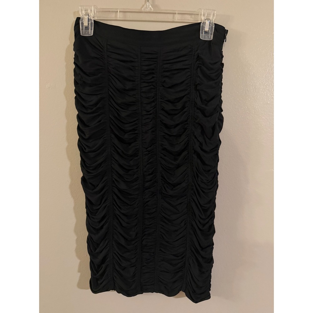 Burberry London Black Ruched Pencil Midi Skirt USA 6 Side Zip‎ Made in Bulgaria